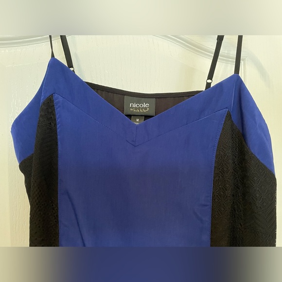 Nicole by Nicole Miller satin cami tank top size Medium blue & black πHost Pickπ - Picture 2 of 5